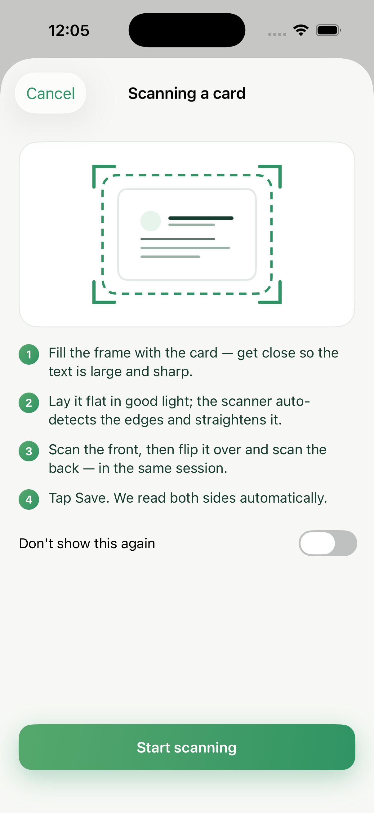 Caregram Scanner screen